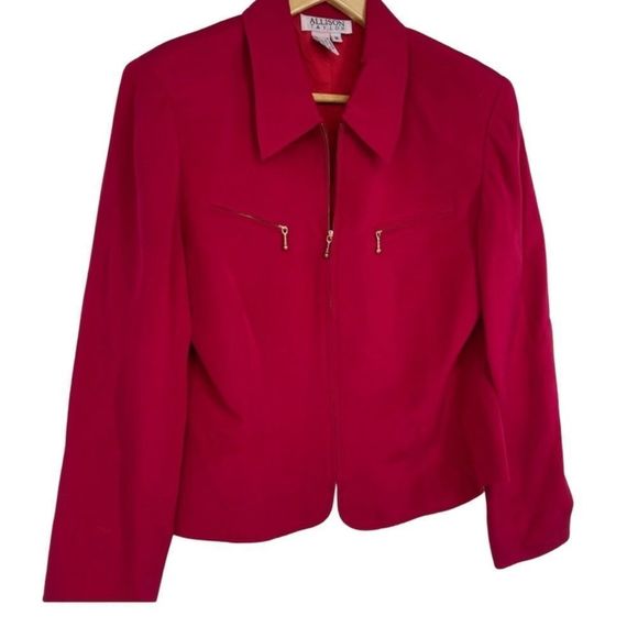 Allison Taylor Red Zip-Up Blazer | Size Medium | Bold Statement Layer - Picture 1 of 7